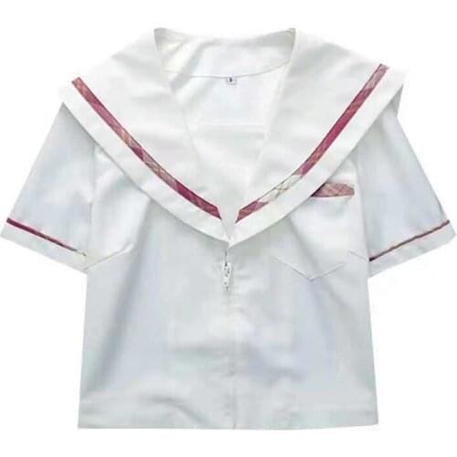 White Sailor Suit Womens Summer College Style Japanese Jk Short Sleevetops and skirt School Uniform Suit Shirt For Work Uniform