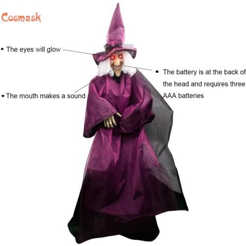 Cosmask Halloween Zombie Witch Hanging Ghost Head Terrible LED Eyes Horrible Decoration Prop Terrible Sound Children Party