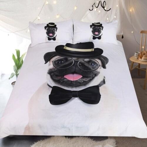 Gentleman Myna Bulldog Pattern Home Textile Quilt Cover with 2 Pillowcase 3D Printing Fashion Bedding 3 Pcs Set and Sheet