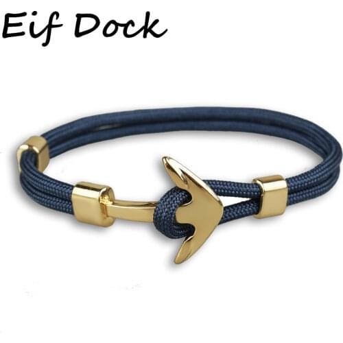 Eif Dock High Quality Mens Bracelet Metal Anchor Leather Women Gold Color Anchor Sport Hook Nylon Rope Bracelet & Bangle Gifts