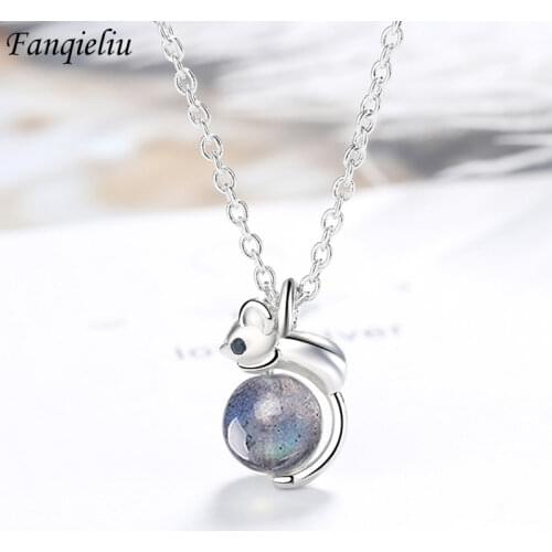 Fanqieliu Women Vintage Jewelry Necklaces 925 Sterling Silver Chain For Women Mouse Opal Stone Beads Pendant Necklace FQL20083