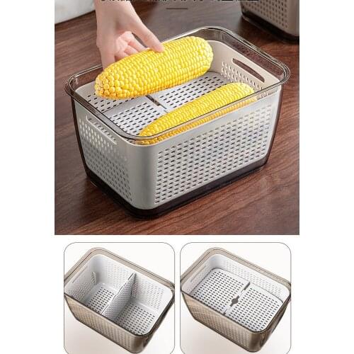 Refrigerator Sealed Fresh-Keeping Box Divided Transparent Storage Box Fruit Vegetable Drain PP Storage Box Sealing Ring Basket
