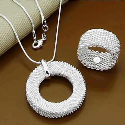 New Arrival Jewelry Sets 925 Sterling Silver Round Necklaces Rings Two-piece Set for Women Men Trendy Jewelry