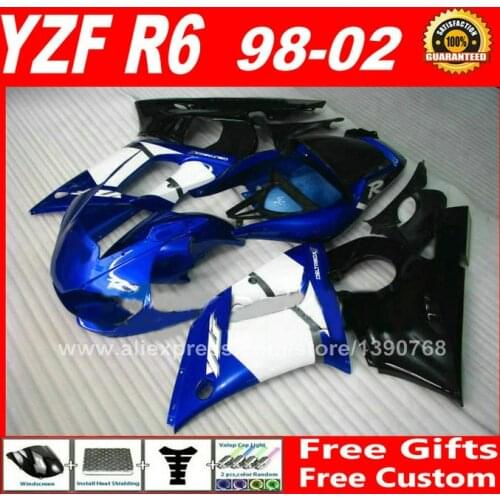 Factory blue black Fairing kit for YAMAHA YZF R6 98 99 00 01 02 plastic parts yzf-r6 fairings kits 1998 1999 2000 2001 2002