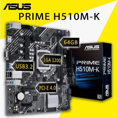 LGA 1200 Asus PRIME H510M-K Motherboard DDR4 3200(OC)MHz PCI-E 4.0 M.2 SSD DIGI+ VRM LANGuard VGA Intel H510 Placa-mãe 1200 New