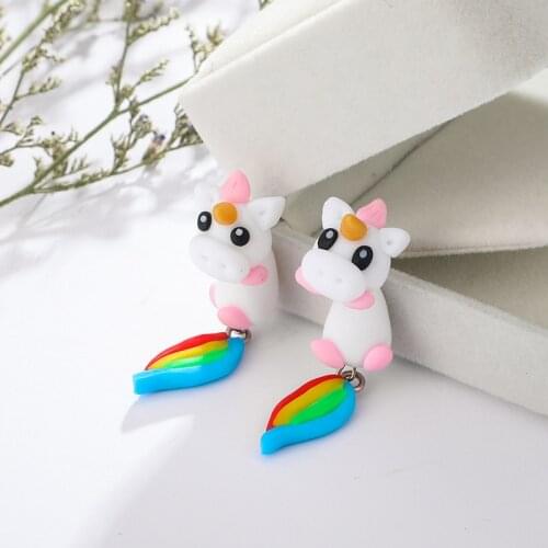 Cute Polymer Clay Unicorn Earrings For Women Fashion Jewelry Handmade 3d Pegasus Horse Stud Earring Girls Kids Gift