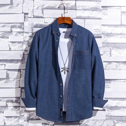 2020 Mens Casual Denim Long Sleeve Cotton Shirt Regular-fit Work Cowboy Jean Shirts Fashion Mens Square Collar Jacket Tops