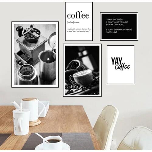 Kitchen Wall Art Poster Coffee Quote Canvas Print Painting Black White Decorative Pictures Minimalist Dining Room Decor HD3090