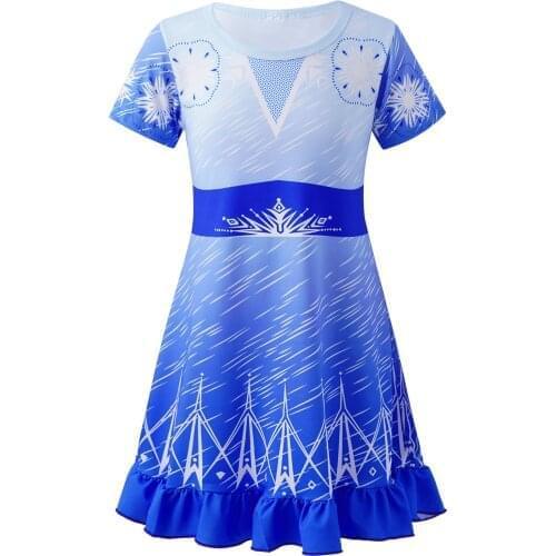 Girls Nightdress Pajamas 2021 Summer Kids Pijamas Blue Cartoon Princess Short Sleeve One-Piece Pyjamas For Children 3-10 Years