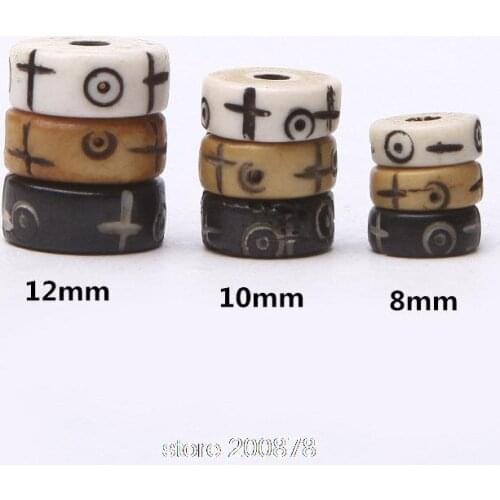 TSB0525 Wholesale Tibet Yak bone loose beads 8/10/12mm 10beads lot Hand Carved Cross Sun Moon Totem Oblate bone beads