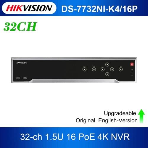 Original Hikvision nvr 32ch 16ch PoE DS-7732NI-K4/16P 1.5U 4K Supports decoding H.265+/H.265/H.264+/H.264 video formats