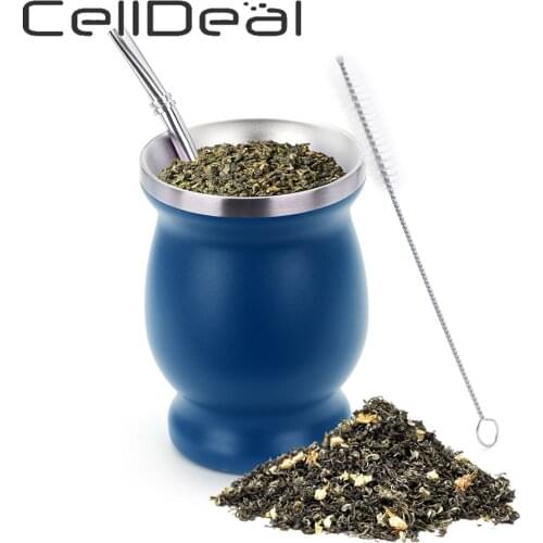 3Piece Set Yerba Mate Gourd Food Grade Double-Wall Stainless Steel Tea Cup With One Spoon And Brush High-Quality Comfortable