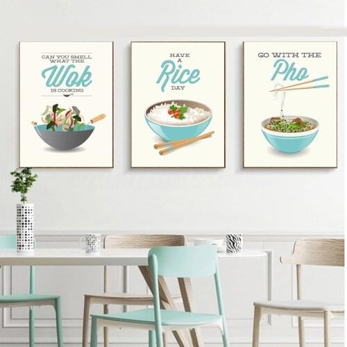 Chinese Style Restaurant Poster and Print Rice Noodles Wok Delicious Food Canvas Painting Modern Wall Picture Kitchen Home Decor