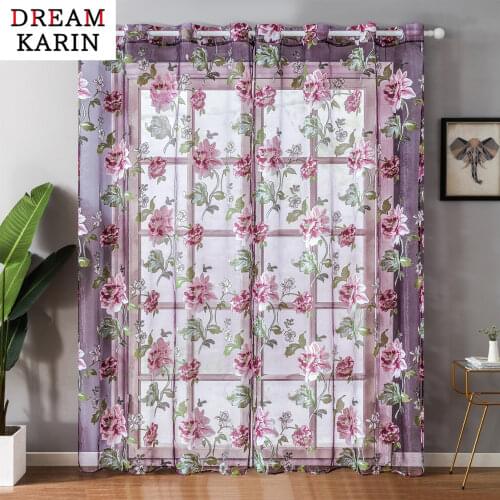 Purple Floral Tulle Curtains For Living Room Purple Sheer Curtains For Bedroom Door Short Kitchen Window Curtains Drapes