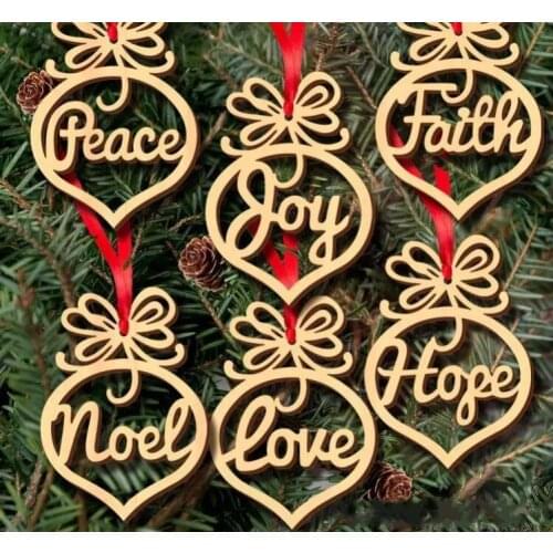 Christmas letter wood Heart Bubble pattern Ornament Christmas Tree Decorations Home Festival Ornaments Hanging Gift 6 pc per lot