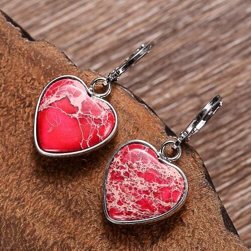Earrings Fashion Jewelry Red Heart Natural Stones Drop Earrings for women Gifts Dropshipping