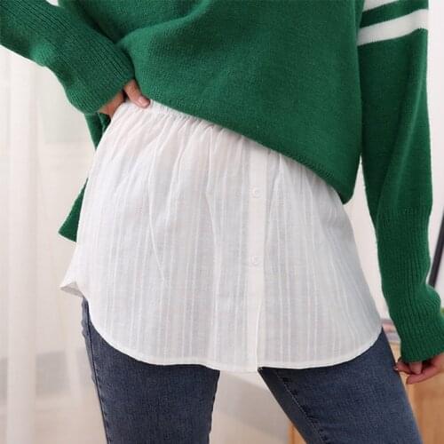 Women Layered Decorative Skirt Striped Jacquard White A-Line Flared Curved False Fake Hem Buttons Elastic Waist Detachable Apron