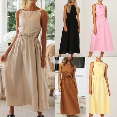 Fashion Elegant Hot Solid Color Strap Women Dress Slip Black Maxi Dress Backless Vintage Summer New Female Party Dress Vestidos