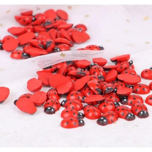 100pcs/Bag Wooden Ladybird Sticker DIY Craft Ladybug Wall Decals Home Party Decoration Children Kids Painted Adhesive Back