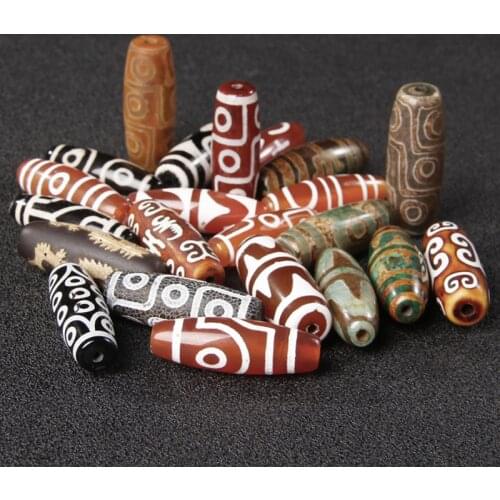 2pcs Vintage Natural Tibetan Dzi Agates Stone Beads Oval Geometric Agates Loose Beads for Jewelry Making DIY Bracelet Necklace