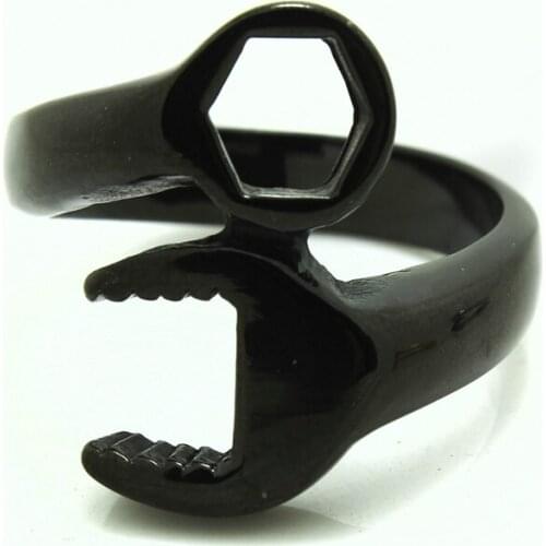 2015 Newest Fashion Design 316L Stainless Steel Black Spanner Ring Biker Ring