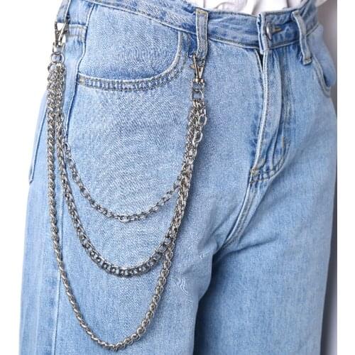 3 Layers Stainless Steel Trouser Pant Wallet Belt Chain Ring Chain Punk Hook Silver Keyring Mens Three Strands Jewelry 1PC