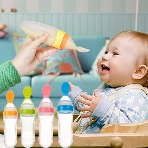 90ML Lovely Safety Infant Baby Silicone Feeding With Spoon Feeder Food Rice Cereal Bottle for Baby Care Bebe Feeding Bottles