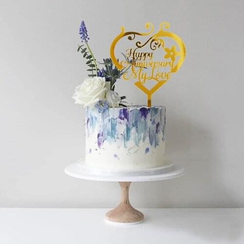 Happy Anniversary Acrylic Cake Toppers Golden Happy Anniversary My Love Baking Cake Toppers Wedding Anniversary Party Cake Decor