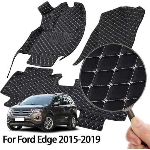Car Floor Mats Set Fit for Ford Edge 2015-2019 Left Rudder Luxury Surround Black PU Leather Front & Rear Seat Carpets