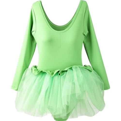 Ballet leotard with tutu skirt Practice Serve Children Long Sleeve Short Skirt Dance grace green for girl