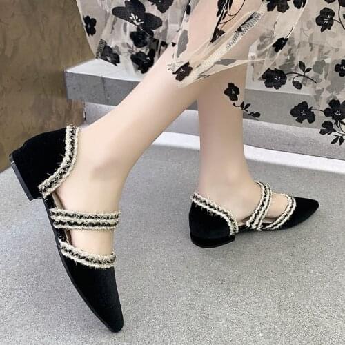 Woman Flats Pointed Toe Mary Janes Shoes Striped Mixed Colors Sandals Flock Ballet Flats Ladies Casual Shoes Zapatos Mujer