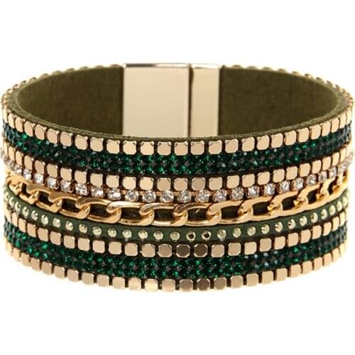 ORNAPEADIA Brand New Hot Bohemia bracelet Magazine big brand light luxury chain gem Leather Bangles for women gift wholesales