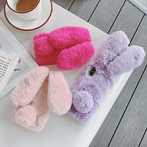Phone case for iphone 12 Mini 11 Pro MAX xs max x xr plush rabbit ears Silicone cover for iphone 5 5s SE 7 6 6s 8 plus furry