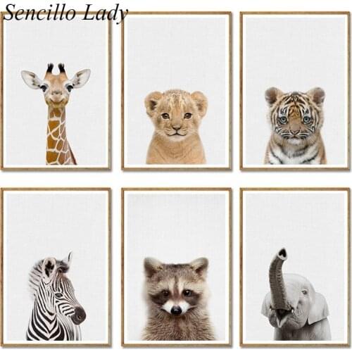 Baby Safair Animal Nursery Painting Zebra Giraffe Lion Canvas Poster Art Print Decorative Picture Nordic Kids Bedroom Decoration