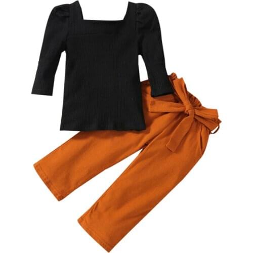 2 Pieces Kids Suit Set Autumn Children Girl Solid Color O-Neck Long Sleeve Pullover+ Long Pants Fashion Suit for Girls 1-6 Years