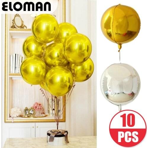 ELOMAN 10PCS gold silver 4D round foil balloons for wedding Bridal Shower and birthday party decorations