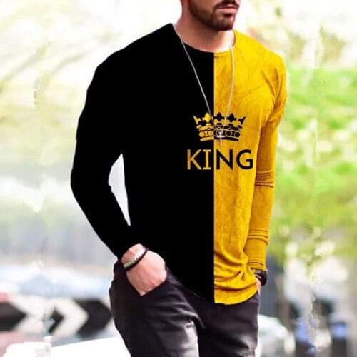 Fashion Long Sleeved Black Yellow Patchwork T Shirt Men Clothing 2021 Autumn New Casual Print Stitch Tshirt Mens Oversized Tops