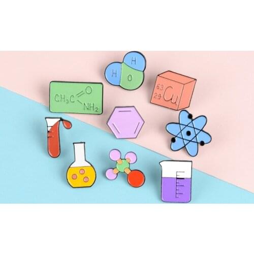 HOSENG 9Pcs/Set Creative Laboratory Chemical Test Tube Beaker Cartoon Brooch For Student Kids Coat Lapel Jewelry Pin HS_146