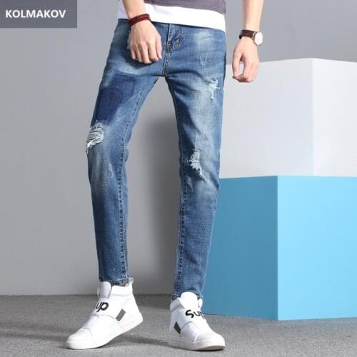 2019 Spring New mens Jeans Classic Fashion hole style Denim Skinny Jeans mens casual High Quality Slim Fit Trousers full size