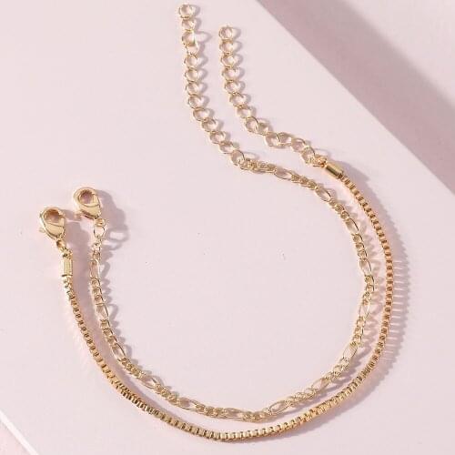 Fashion Jewelry 2 Pieces Stacked Metal Chain Link Bracelet Set for Women