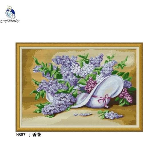 Purple Lilac Counted Cross Stitch Kit 14ct 11ct Canvas Print Kit Floral Pattern Embroidery Set Needlework Decorative Painting