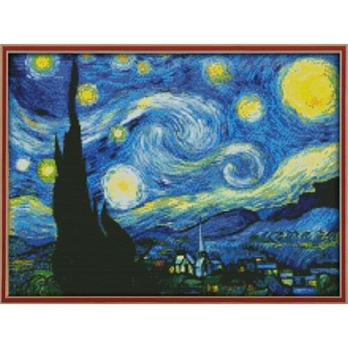 The Starry Night of Van Gogh Cross Stitch Printed Embroidery Kits 11CT 14CT Diy Handmade Needlework Set Home Decoration Painting