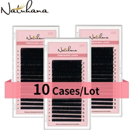 NATUHANA 10Cases/Lot 16rows 8~15mm Mix Eyelashes Synthetic Mink Eyelash Extension Natural Fake False Lashes Soft Makeup Cilios