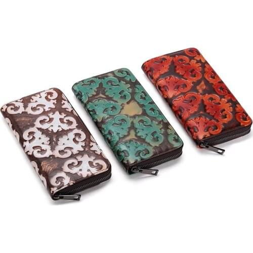 2019 New women snowflake pattern wallet fashion creativity purse retro high quality genuine leather long zipper wallet