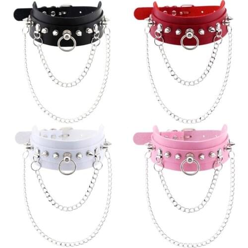 Fashion Gothic necklace Punk choker collar goth Silver Color Chain pendant necklace women leather emo kawaii witch rave jewelry