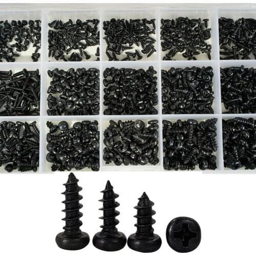 Phillips Black Pan Head Self Tapping Laptop Screw Round Thread Metric Electronic Small Wood Bolt Assortment Kit M1-M4