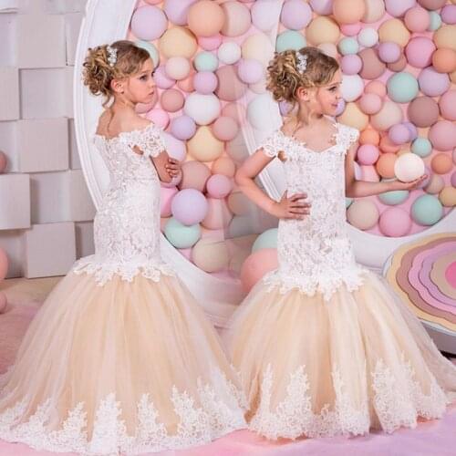 2021 Flower Girl Dress Vintage Children Clothing For Wedding Party Formal Ball Gown Kids Lace Long Evening Bridesmade Prom Dress