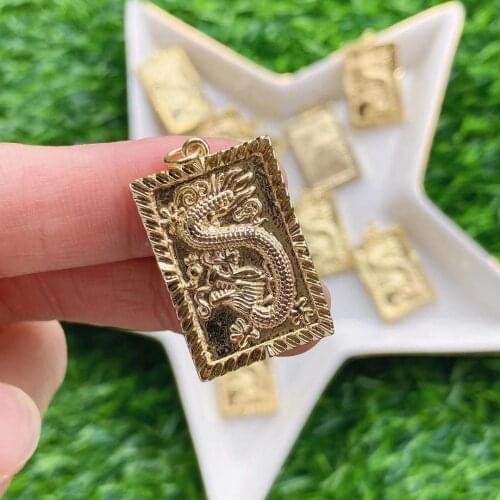 10Pcs , Vintage New Style Zodiac Animal Purple Dragon Square Pendant Gold For Necklace Making