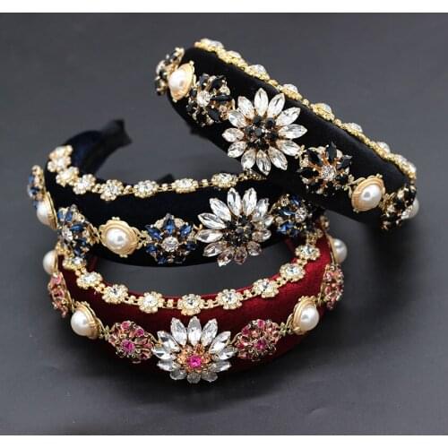 Baroque luxury rhinestone geometry flower show headband Exaggerated personality gorgeous party catwalk headband 649