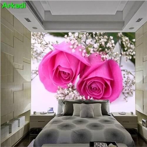 Modern minimalist living room decoration painting solid pink roses romantic bedroom bedside room background wall paintings mural